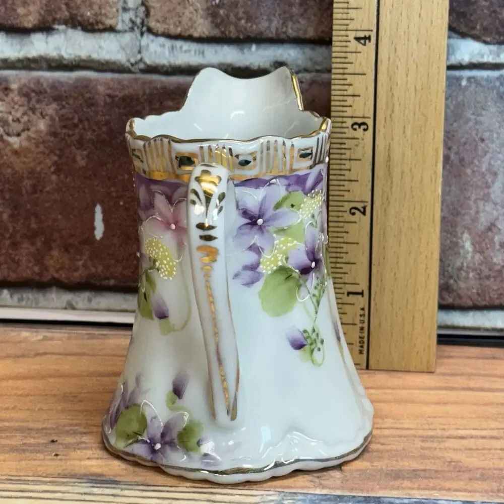 Antique Nippon Morimura Gumi Moriage Maple Leaf Mark Floral Pitcher Vase‎